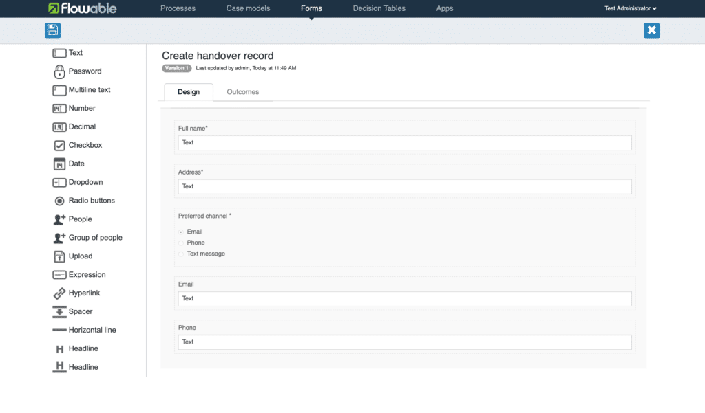 Screenshot of form designer