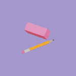 An illustration of a pencil and rubber on a purple background.