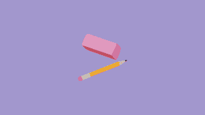 An illustration of a pencil and rubber on a purple background.