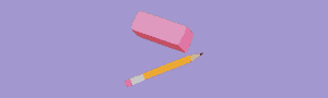 An illustration of a pencil and rubber on a purple background.