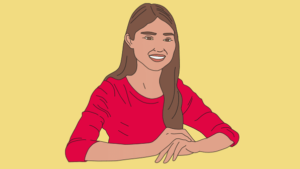 Illustration of a woman seated behind a desk