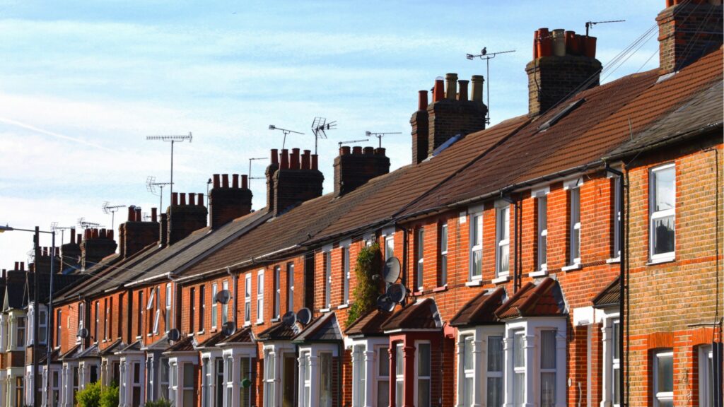 Row of red brick terraced houses 