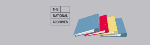 The National Archives logo and four colourful binders