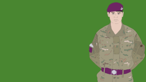 A solder with hands behind his back