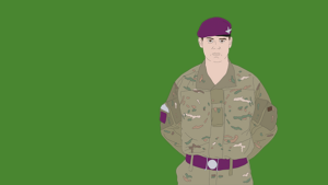 A solder with hands behind his back