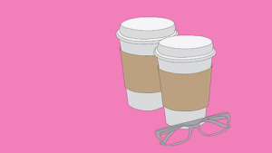 Two takeaway coffee cups and a pair of glasses