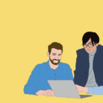 A man and two women looking at the laptop