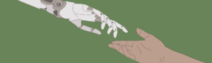 A robot hand reaching out to a human hand